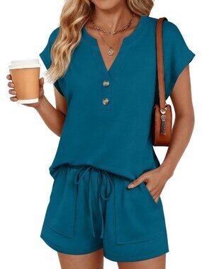 〽️Women's Outfit Set Teal Casual Summer Beach Two Piece Matching Sweatsuit